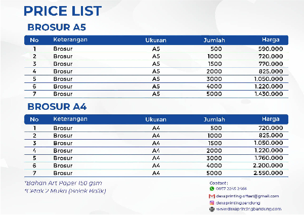 Price List Cetak Brosur Murah Bandung - Dexa Printing Bandung
